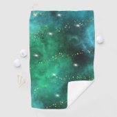 Trendy Green Blue Blauwgroen Gold Galaxy Pattern Golfhanddoek (Insitu)