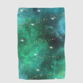 Trendy Green Blue Blauwgroen Gold Galaxy Pattern Golfhanddoek (Voorkant)