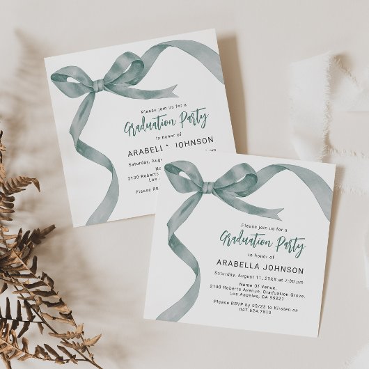 Trendy Green Bow Afstuderen Feestdagenkaart