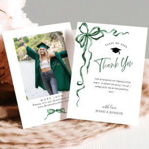 Trendy Green Bow Coquette FOTO Afstuderen Bedankkaart