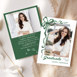 Trendy Green Bow Ribbon 2 FOTO Afstudeerfeest Kaart