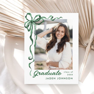 Trendy Green Bow Ribbon FOTO Afstudeerfeest Briefkaart