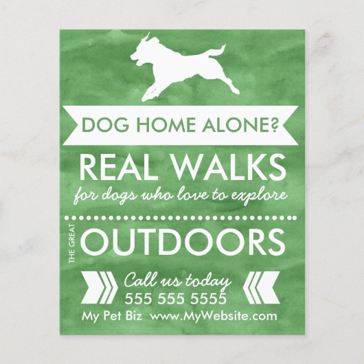 Trendy Green Dog Silhouette Dog Walker Flyer (Voorkant)