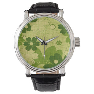 Trendy Green Floral  Horloge