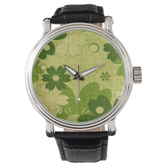 Trendy Green Floral  Horloge (Voorkant)