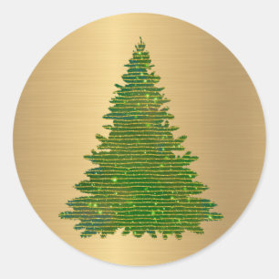 Trendy Green Glitter Tree Kerstmis Ronde Sticker