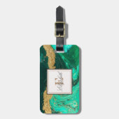 Trendy Green Gold Stone Marble Texture, Monogram Bagagelabel (Voorkant verticaal)