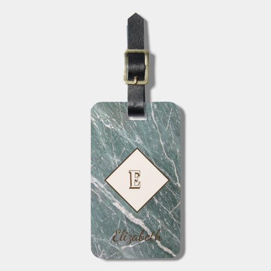 Trendy Green Marble, Monogram-Gepersonaliseerd Bagagelabel (Voorkant verticaal)