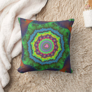 Trendy Green, Oranje en Blue Fractal Kussen