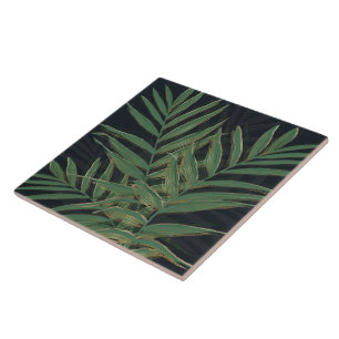 Trendy Green Palm laat gouden lijntjes grijs desig Tegeltje