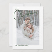 Trendy Green Plaid Vrolijk Kerstscript Foto Feestdagenkaart (Voorkant)