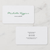 Trendy Green Script White Manager Plain Elegant Visitekaartje (Voorkant / Achterkant)