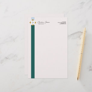 Trendy Green Stripes Gold Logo Briefpapier