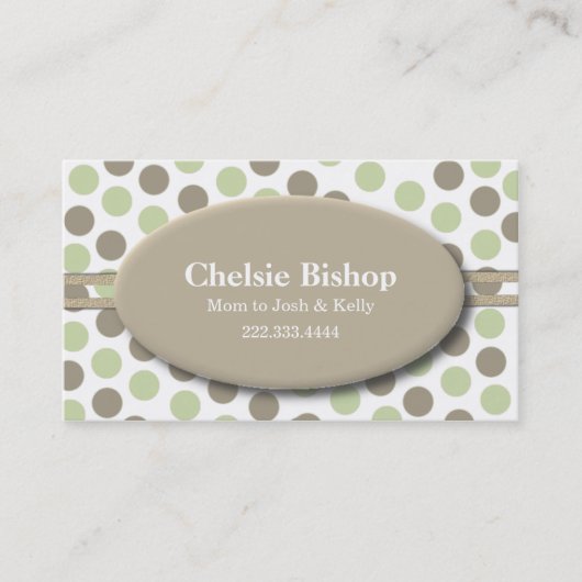 Trendy Green & Taupe Polka Dot Mammie-kaart Contactkaartje (Voorkant)