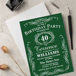 Trendy Green & White Typography Birthday Party Kaart