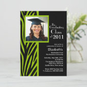 Trendy Green Zebra Photo Afstuderen Invitation Kaart (Staand voorkant)