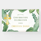 Trendy Greenery en Gold Cross bevestiging Spandoek (Horizontaal)