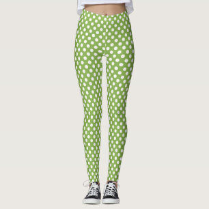 Trendy Greenery en White polka stips Leggings