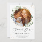 Trendy Greenery Eucalyptus Geometric Lijst Save The Date (Voorkant)