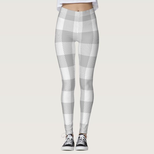 Trendy Grey and White Buffalo Check/Plaid Leggings (Voorkant)