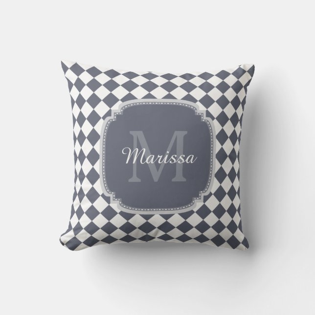 Trendy Grey and White Gecontroleerde Monogramnaam Kussen (Voorkant)