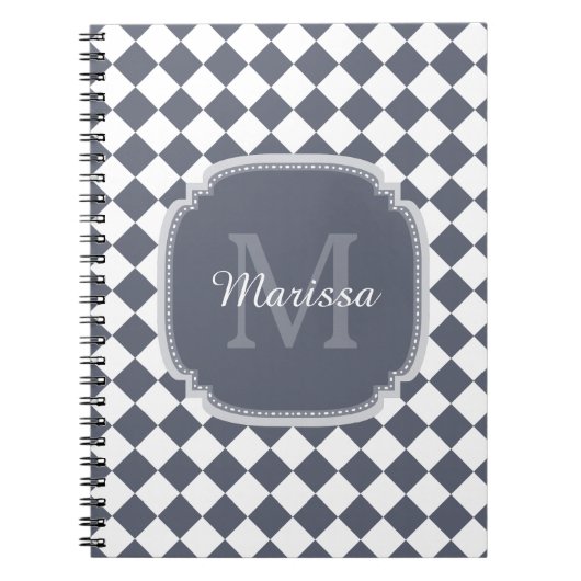 Trendy Grey and White Gecontroleerde Monogramnaam Notitieboek (Voorkant)