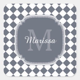 Trendy Grey and White Gecontroleerde Monogramnaam Vierkante Sticker