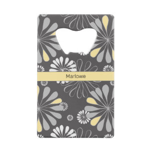 Trendy Grey and Yellow Floral Kredietkaart Flessenopener