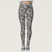 Trendy Grey and Yellow Floral Leggings (Voorkant)