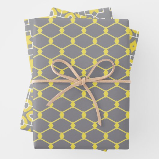 Trendy Grey and Yellow Geometric Pattern Inpakpapier Vel (In situ)