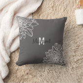 Trendy Grey met witte bloemen en naam Pillow Kussen (Deken)