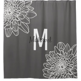 Trendy Grey met witte bloemen met naam Douchegordijn