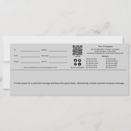 Trendy Grey Zwart Sinaasappel Script Cadeaubon (Achterkant)