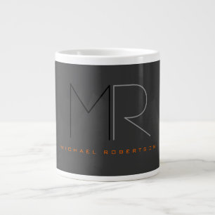 Trendy grijs zwart monogram effen extra grote beker