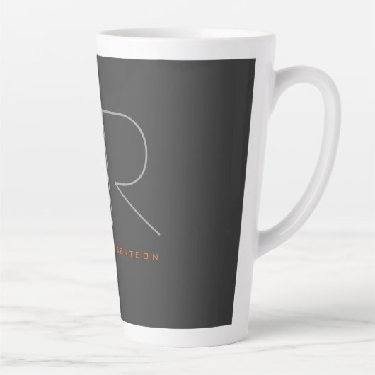 Trendy grijs zwart monogram effen latte mok (Rechts)