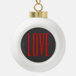 Trendy grijze achtergrond rode liefde bruiloft keramische bal ornament