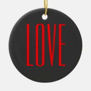 Trendy Grijze Achtergrond Rood Liefde Bruiloft Keramisch Ornament