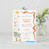 Trendy grillige Doodle Hand getrokken strand bruil Kaart (Staand voorkant)