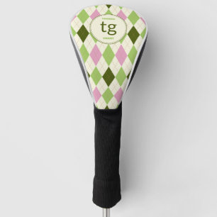 Trendy Groen & Roze Argyle Patroon Modern Monogram Golfheadcover