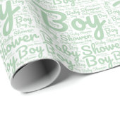 Trendy Groen Script Typografie Boy Baby shower Cadeaupapier (Rol Hoek)