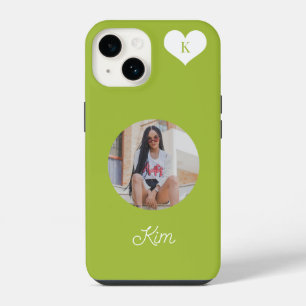 Trendy groene foto en naam gepersonaliseerd modern iPhone 14 hoesje