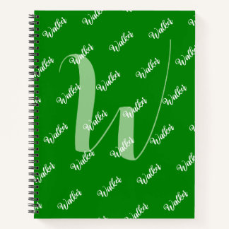 Trendy groene kleur - initiële naam met monogram notitieboek