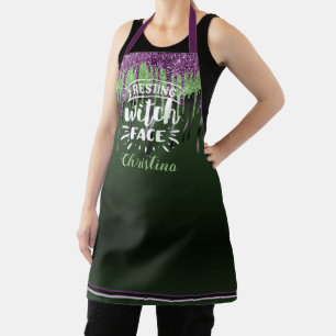 Trendy groene paarse glansdruppelaar Halloween hek Schort