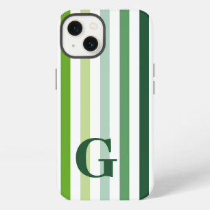 Trendy groene strepen met monogram iPhone 13 hoesje