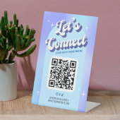 Trendy Groovy Holographic Let's Connect QR-code Reclamebord Met Voetstuk