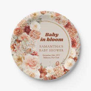 Trendy groovy terracotta blush herfst Baby shower Papieren Bordje