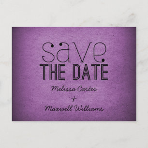Trendy Grunge Save the Date Briefkaart, Paars Aankondigingskaart