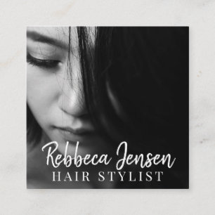 Trendy hair stylist white script hairdresser foto vierkante visitekaartje