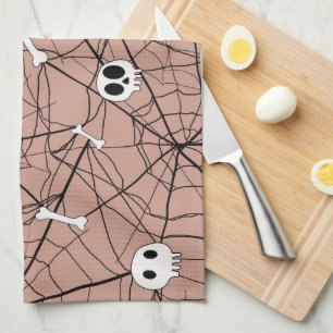 Trendy Halloween Skulls, Botten en Web Theedoek