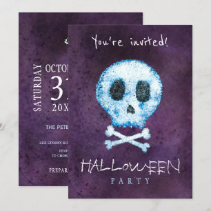 Trendy Halloween waterverf skull en botten party Kaart